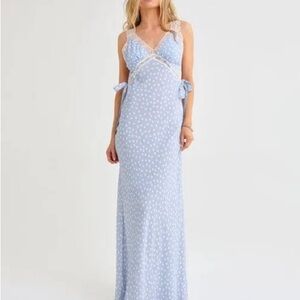 Rumored Light Blue Polka Dot Maxi Dress